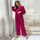 thumbnail image 4 of Conjunto de pijama clásico de seda satinada con botones para mujer: camiseta de manga larga y pantalones para dormir o estar por casa, 4 of 8
