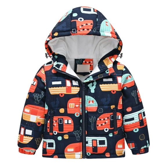 Otqutp Baby Warm Snowsuit Toddler Boys Girls Winter Hooded Cute Printed Top Long Sleeve Zipper Padded Thick Jacket with Pockets Fall Winter Clothes Coat(F,2-3 Years)