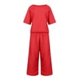 thumbnail image 5 of Riforla Women 2 Piece Linen Outfit Sets Cotton Short Sleeve Shirt Wide Leg Trousers Pant Two Pieces Tracksuit 2 Piece Sets Women Outfit Red M, 5 of 5