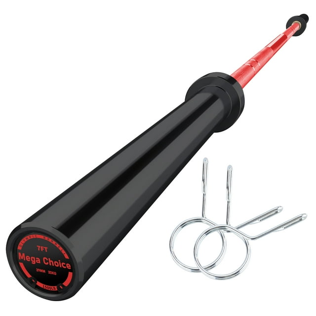 MIUUKA Barre d'Haltérophilie Robuste de 7 Pi, Capacité de 1500 Lb, Barre de Force avec Manchons de 2 Po pour l'Entraînement à Domicile, Noir et Rouge
