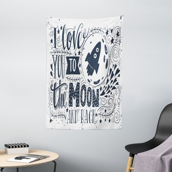 I Love You Tapestry, Celestial Love My Other Half Floating Atop of A Cloud Never Let Go Concept, Wall Hanging for Bedroom Living Room Dorm Decor, 40W X 60L Inches, Blue Grey White, by Ambesonne
