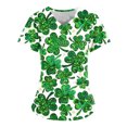 thumbnail image 4 of EGNMCR Womens St. Patrick's Day Nursing Scrub Tops Irish Printed Short Sleeve Gnome Green Working Uniform V Neck Workwear Blouse T-shirt, 4 of 5