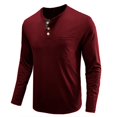 thumbnail image 3 of JUNWELL Men Henley Long Sleeve Basic Solid Tee Shirt Pure Color Blouse Top, 3 of 4