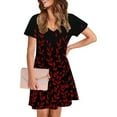 thumbnail image 7 of Uaswgudfs ​Women's Short Sleeve V-Neck Midi Dress​ - Chic A-Line Summer Casual Style with Botanical Leaf Motif & Decorative Pockets Red M, 7 of 7