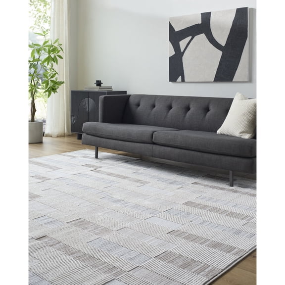 Livabliss Area Rugs for Living Room, 5x7 Siyah Modern White Rug, Bedroom Dining Room Home Decor Stain Resistant Carpet (5'3" x 7')