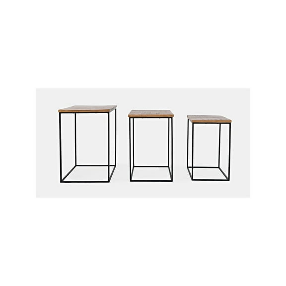 Jofran Brody Square Modern Rustic Solid Wood and Metal Nesting End Tables - Set of 3