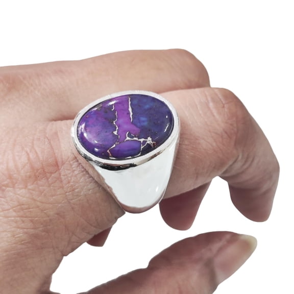 Purple Copper Turquoise Mans Ring, Natural Copper Turquoise, Silver Jewelry, 925 Silver Ring, Birthday Gift, Heavy Mens Ring, Plain Design, Ottoman Style Ring, Christmas, Turkey Unisex Signet Ring