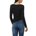 thumbnail image 3 of INSPIRE CHIC Women's Drawstring Ruched Top Round Neck Long Sleeve Irregular Hem Basic T-shirt Tops, 3 of 5
