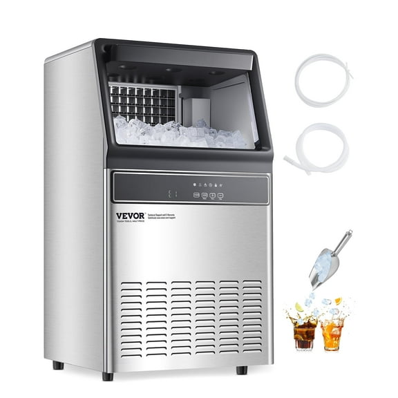 VEVOR 160lbs/24H Commercial Ice Maker, 55 Ice Cubes in 15 Minutes, Freestanding Ice Maker Machine with 33lbs Large Storage Capacity for Bar Office Restaurant