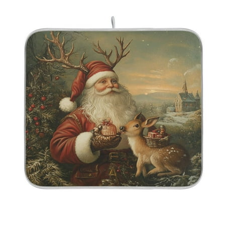 

BZSMCE Dish Drying Mat Leisurely Santa Claus Design Drying Mats