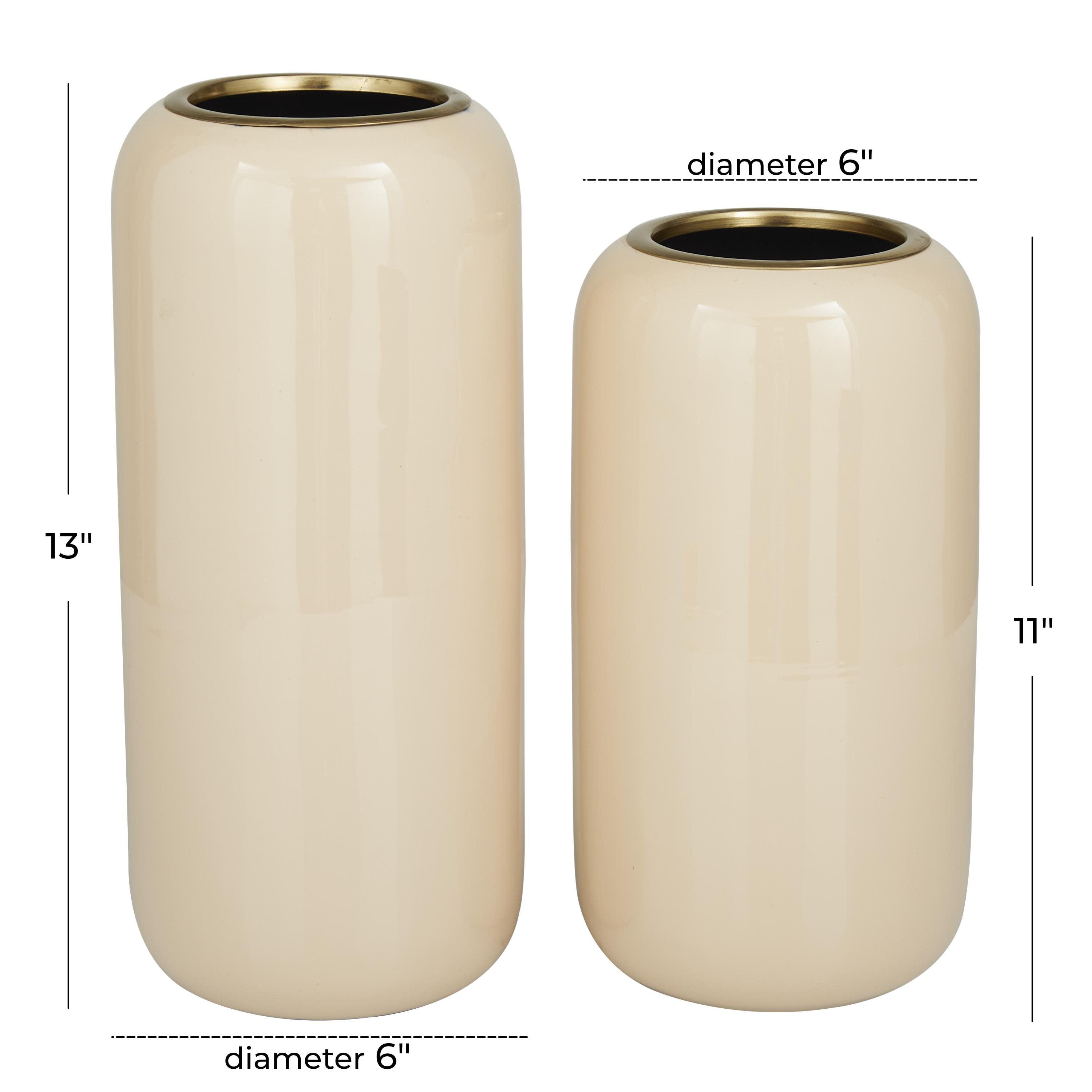 DecMode 13", 11"H Cream Metal Vase, Set of 2