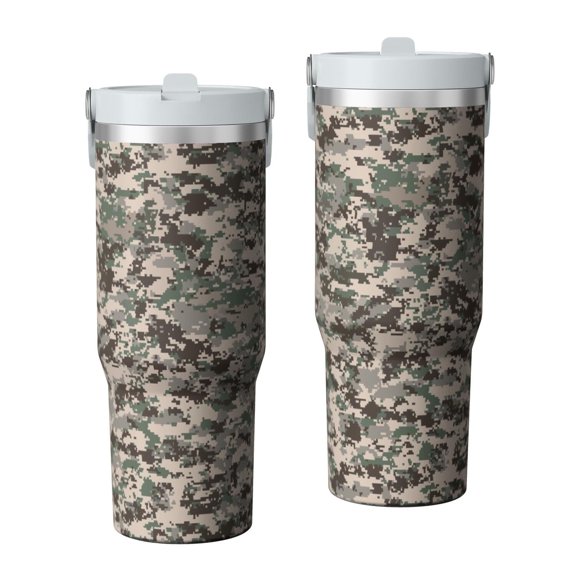 30oz Tumbler with Swivel Handle, Vacuum Insulated Stainless Steel Travel Mug with 2-in-1 Straw Lid, Camo Print