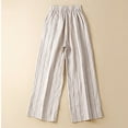 thumbnail image 7 of KIJBLAE Women's Linen Loose Straight Wide Leg Pants High Waist Striped Palazzo Trousers with Pockets Summer Beach Beige L, 7 of 7