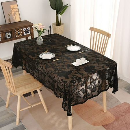 

Avamo Table Cover Washable Tablecloth Home Decor Semi Sheer Tablecloths Covers Rectangle Waterproof Luxury Dust-proof Black Flower 55 x 71