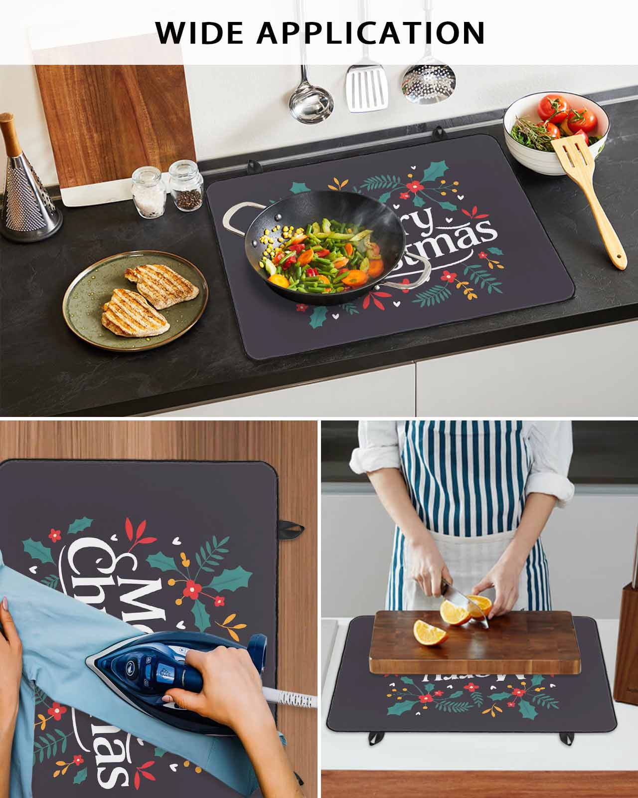 Large Induction Cooktop Protector Mat Merry Christmas Stove Top Covers for Electric Stove, Xmas Winter Holly Berries Plant Decorative Stove Burner Cover Mats, Glass Top Stove Cover