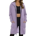 thumbnail image 2 of Dwellite Wateresty Womens Casual Zip Up Fleece Hoodies, Long Zipper Hoodie Sleeve Long Tunic Sweatshirts Sweater Dress Fall Jacket Coat Light Purple 2XL, 2 of 6