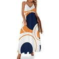 thumbnail image 2 of Navy orange and white abstract circle design Sleeveless Dress Women's summer suit, 2 of 6