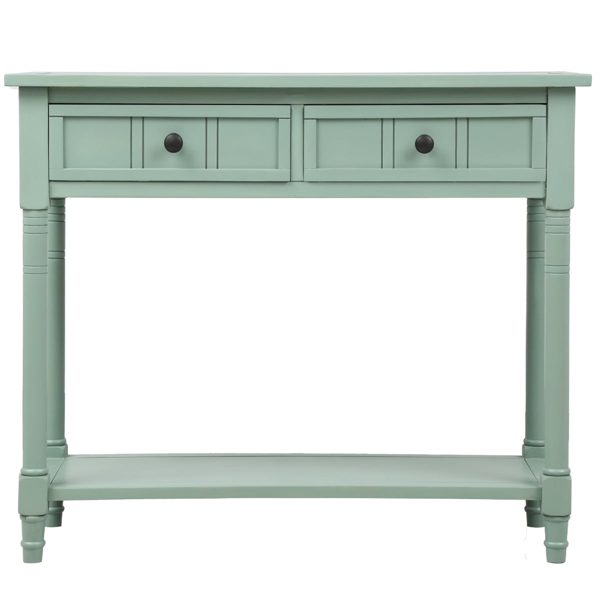 Retro Console Table with Drawers, Solid Wood Entryway Table for Living Room, Hallway, Vintage Accent Storage Sofa Table with Bottom Shelf