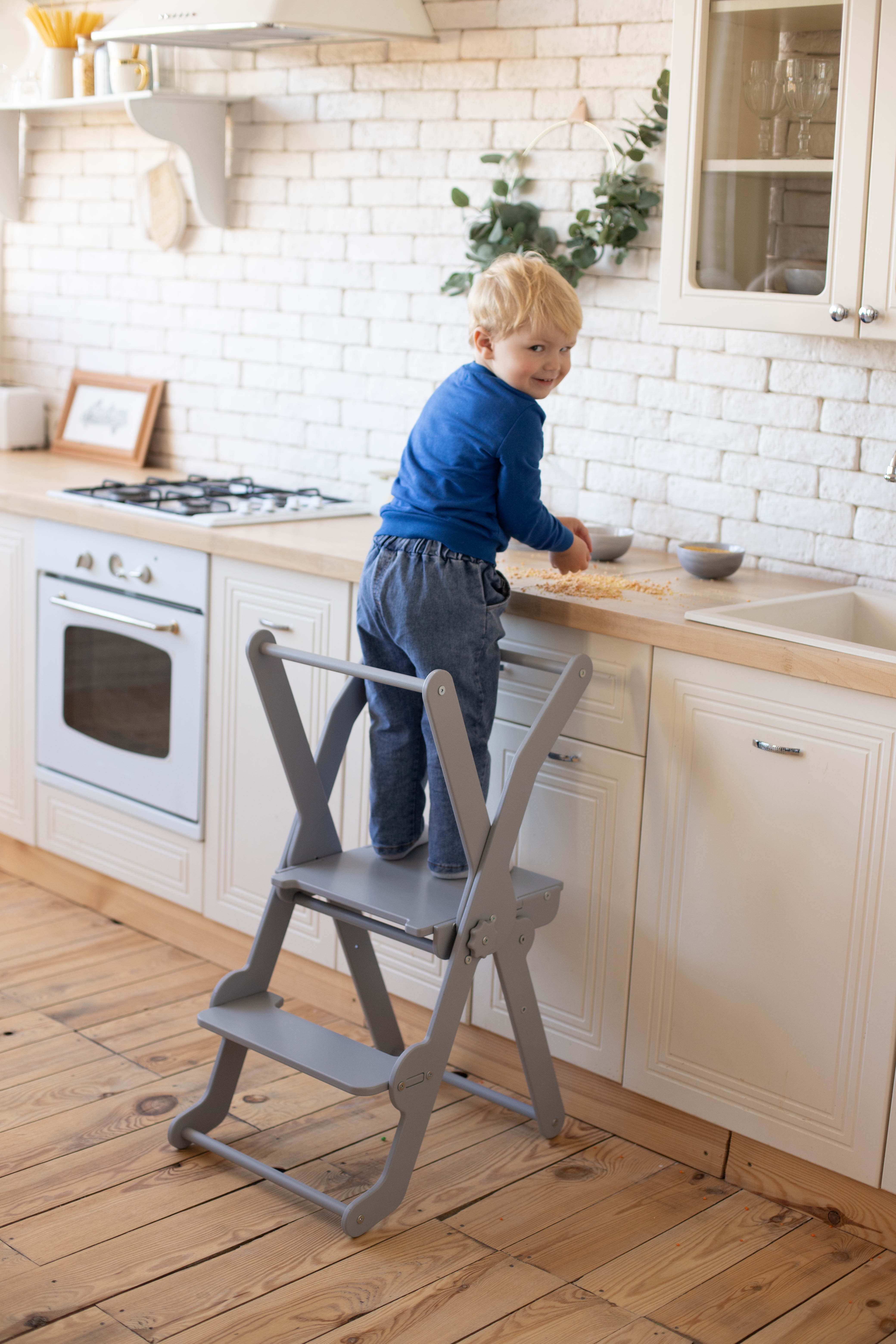 Woodandhearts Step Stool for Kids Kids Furniture Step Stools Toddler Step Stool Foldable Baby Kitchen Chair Table with a Chair Gray color for Kids up to 6 years Walmart