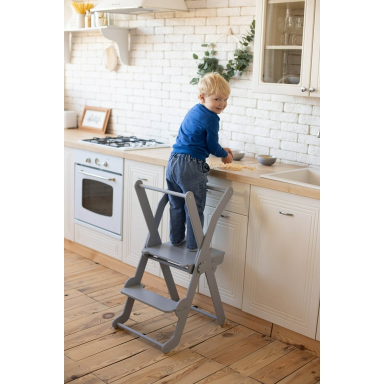 Woodandhearts Step Stool for Kids Kids Furniture Step Stools Toddler Step Stool Foldable Baby Kitchen Chair Table with a Chair Gray color for Kids up to 6 years Walmart