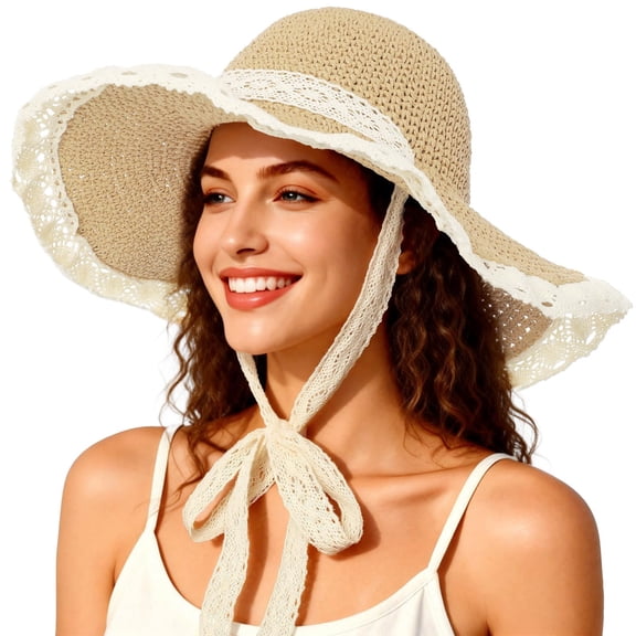 SHILINLANG Beach Hats for Women - Beach Hat Womens UPF 50  Lace Ribbon,Packable Sun Hat Women,Straw Hat for Women 2026