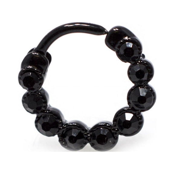 Black Septum Clicker 16G Surgical Steel with Black CZ Jewels