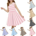 thumbnail image 1 of NJDVHB Robe d'Été pour Tout-Petit, Robe de Plage pour Fillette, Robe de Fête pour Fille, Robe Sans Manches à Col Ras du Cou à Rayures pour Fille, Robe à Taille Cintrée, Kaki, 120, 1 of 5