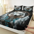 thumbnail image 3 of jejeloiu Boho Style Dreamcatcher Queen Sheet Sets,Woodland Animal Wolf Flat Sheet,Howling Wolves Queen Fitted Sheet For Kids Boys,Microfiber Bedroom Decor,4pcs, 3 of 7