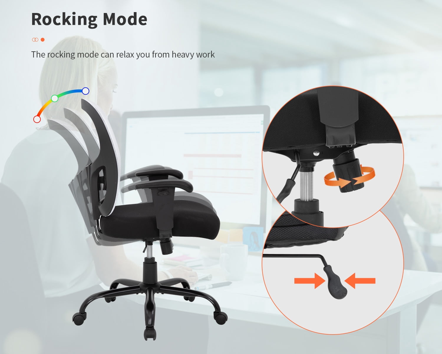Big and Tall Office Chair 500lbs, Ergonomic Computer Chair Height Adjustable Mesh Chair Heavy Duty Chair, Wide Seat Computer Executive Desk Chair with Adjustable Armrest, Lumbar Support, White