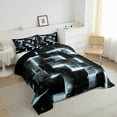 thumbnail image 6 of 3D Geometric Bedding Set King Abstract Aesthetic King Comforter Black and Greyish White Duvet Insert Glowing Futuristic Cube Quilt Comforter Neon Grid Bedding Comforters & Sets (Black Reversible), 6 of 6