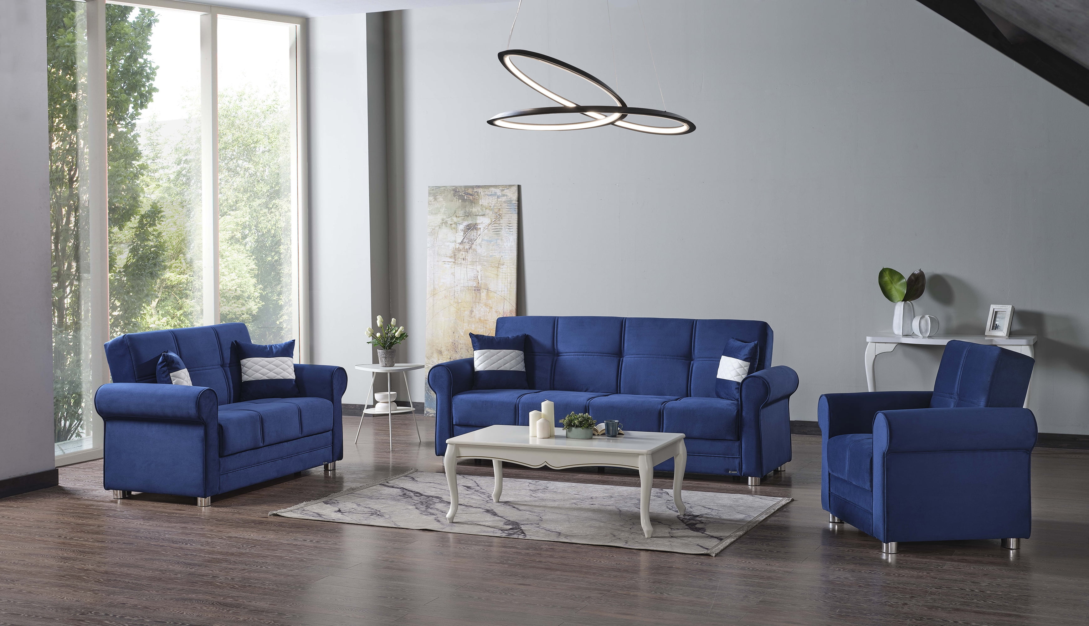 Ottomanson Convertible Sleeper Loveseat with Hidden Storage, Firm Seating, Blue