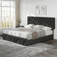 thumbnail image 1 of EDTara Upholstered Platform Bed with Storage Drawers & Adjustable Headboard, Linen Fabric, Diamond Button Tufted, No Box Spring Required, 1 of 7
