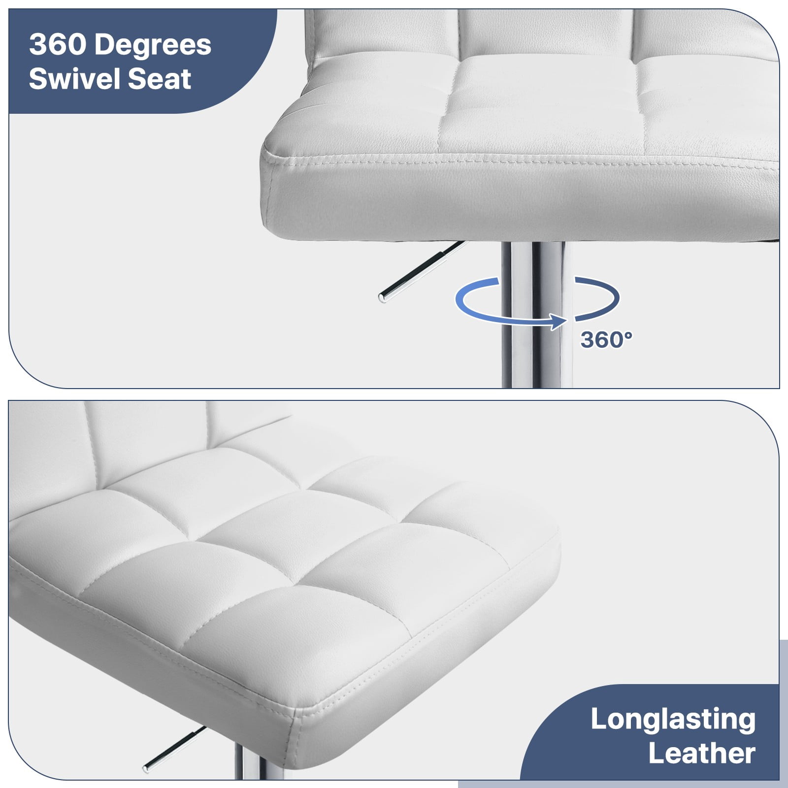 MoNiBloom Counter Height Chair, Modern Kitchen Dinner Faux Leather Barstools with Backrest Set of 2, White