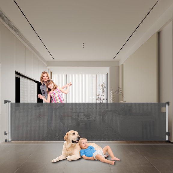Fxcoia Retractable Baby Gate 71"Wide×38"Tall,Safety Mesh Dog Gates for Doorways & Stairs,Gray