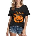 thumbnail image 2 of JOANKDMI Women's Fall Shirts Pumpkin Face Graphic Halloween Tees Short Sleeve Autumn Leaves Tops Casual Holiday Party T-Shirts, 2 of 3