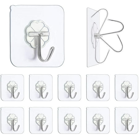 

Premium Adhesive Hooks Kitchen Wall Hooks Heavy Duty 13lb(Max) Wall Hooks Transparent Reusable Seamless Hooks with Stainless Hooks