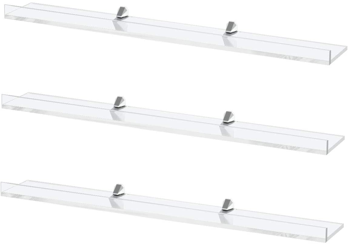 Acrylic Floating Wall Shelves Set of 3, Clear Storage Shelves Wall