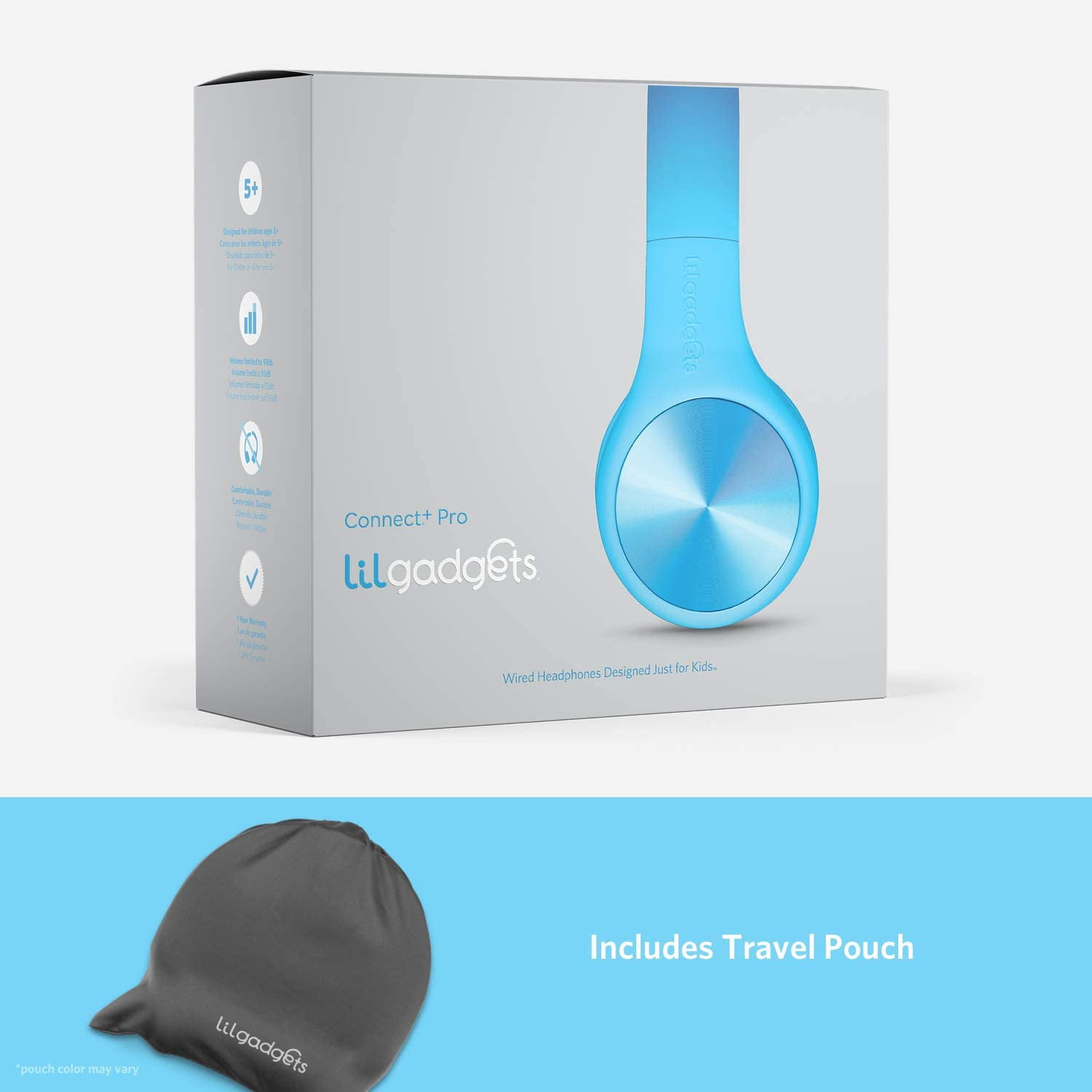LilGadgets Connect+ Pro Wired Kids Headphones - Designed with Kids' Comfort in Mind, Child-Friendly Foldable Over-Ear Headset with In-line Microphone, Perfect for Toddlers in School, Blue