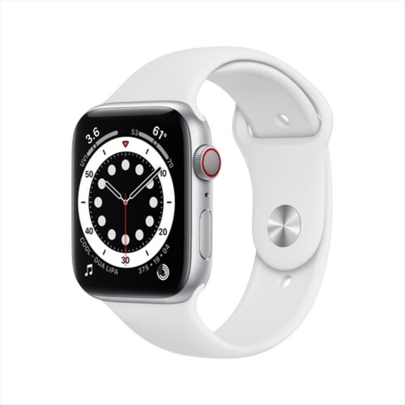 Pre-Owned Used Apple Watch Series 6 44mm GPS + Cellular 44mm Silver Stainless Steel Case - White Sport Band