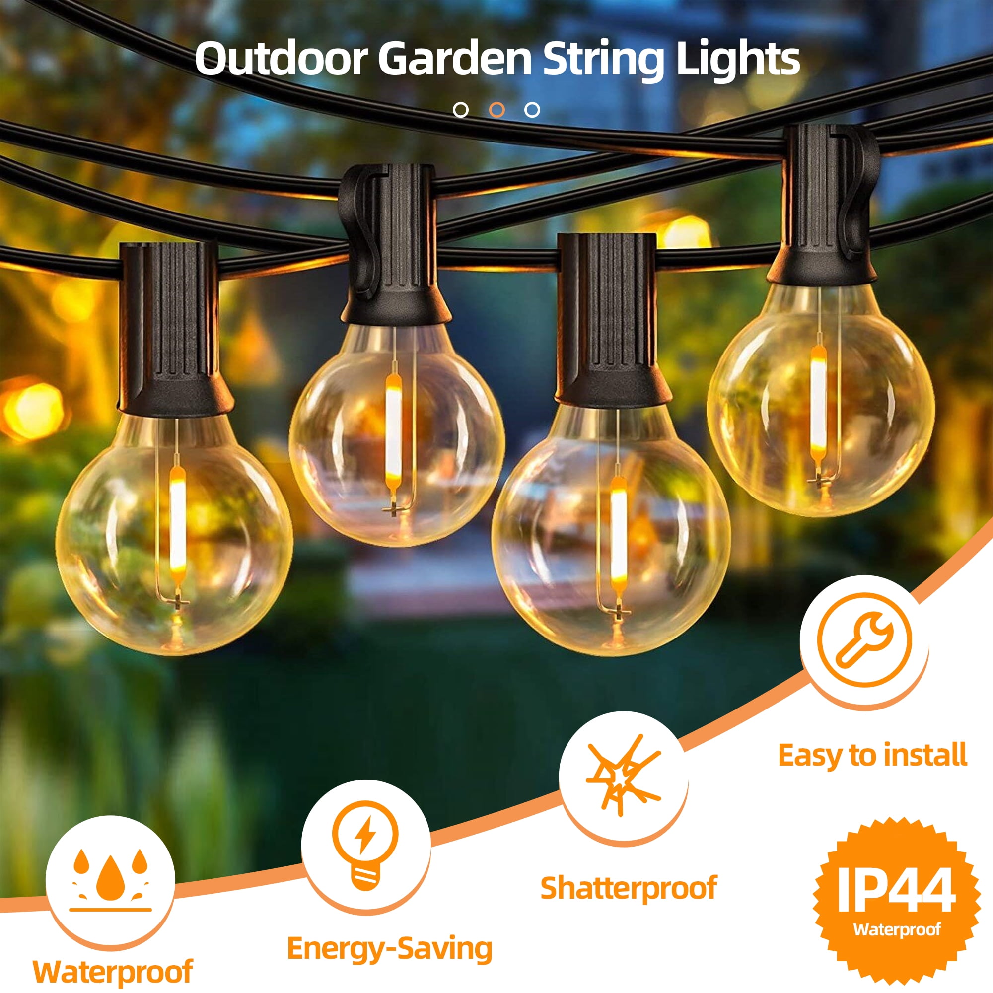 PHOPOLLO G40 LED Outdoor String Lights 100FT, 50 Bulbs 2700K Shatterproof, Waterproof, Hanging Decoration Lights for Porch, Deck, Garden, Backyard, Balcony,Patio.