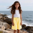 thumbnail image 6 of Jinhomg Teen Girls Linen Shorts Knee Length Bermuda Shorts Striped Gingham Baggy Cute Lounge Shorts Resort Plaid Girls Bottoms with Pockets for 4-13Y, 6 of 7