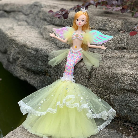 Sophia la Poupée Princesse Sirène Envoûtante - 45 cm de Hauteur avec Jupe Arc-en-Ciel, Couronne et Boucles d'Oreilles, 11 Articulations Mobiles (Tête/épaules/poignets/coudes/cuisses Rotatifs à 360°, Genoux Flexibles à 120°, Yeux 3D Réels,