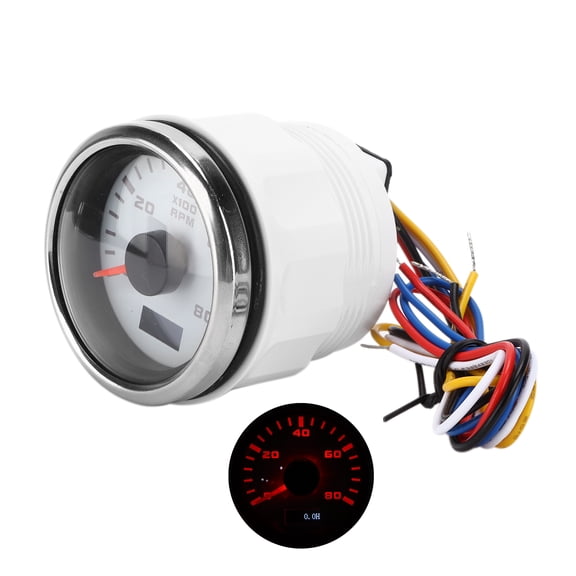 NFTIGB 52mm / 2.1 inches Marine Pointer Tachometer Gauge, Red Backlight Universal Mod Replacement Part for Motorcycle Car Truck Boat Gasoline Engine 9-32V, White Finish