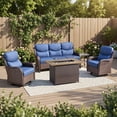 thumbnail image 3 of POCASSY 5-Piece Patio Furniture Set with Fire Pit Table, Luxury High Back Rattan Wicker Outdoor Conversation Set with 5-inch Thick Seat Cushion Sofa and Swivel Glider Patio Chair for Porch, 3 of 17