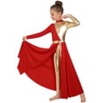 thumbnail image 2 of Hansber Kids Girls Full Length Patchwork Tights Metallic Jumpsuit Dress Praise Dance Outfit Worship Liturgical Dancewear Red 16, 2 of 7