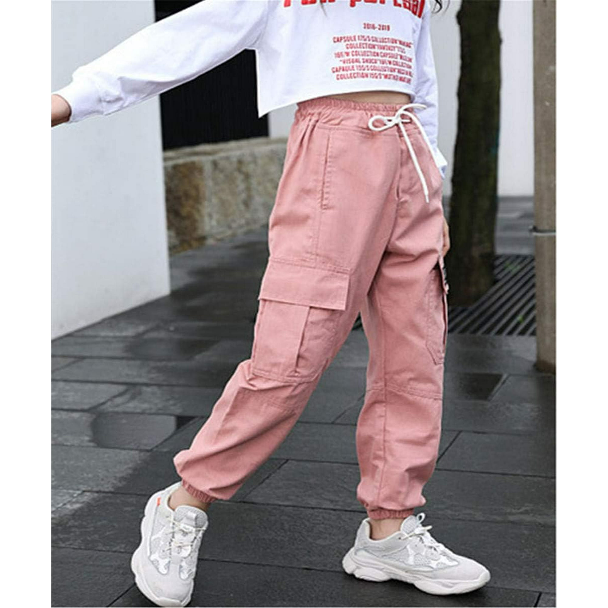 ORUYROP Kids Girls Hip Hop Jogger Pants Casual Elastic Waist Cargo Pants with Pockets 4 14Years Pink 9 10Years Walmart