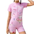 thumbnail image 2 of Amidoa Short Sleeve Girls Swimsuit One Piece Bathing Suit Summer Floral Print Swimwear,Pink,5-6 Years, 2 of 5