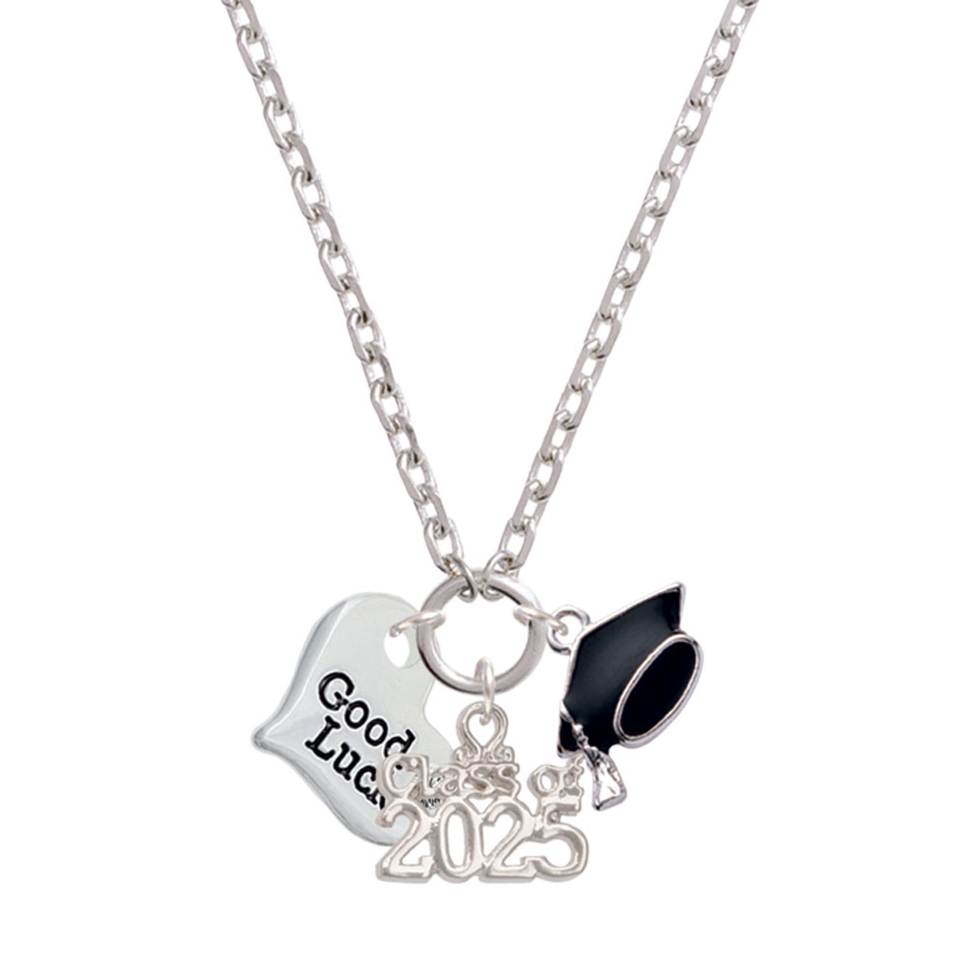 Delight Jewelry Silver-tone Large Good Luck Heart - Silver-tone Class of 2025 Graduation Zoey Necklace, 28"