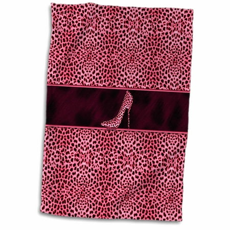 Cheetah Bath - 3dRose Pink Cheetah Print and Stiletto Heel - Towel, 15 by 22-inch