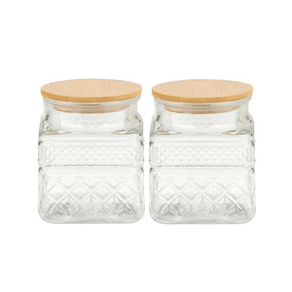 2Pcs Square Glass Jars with Vintage , Coffee Pasta Sugar Tea Snack Nuts Cookie Jar Kitchen Decor